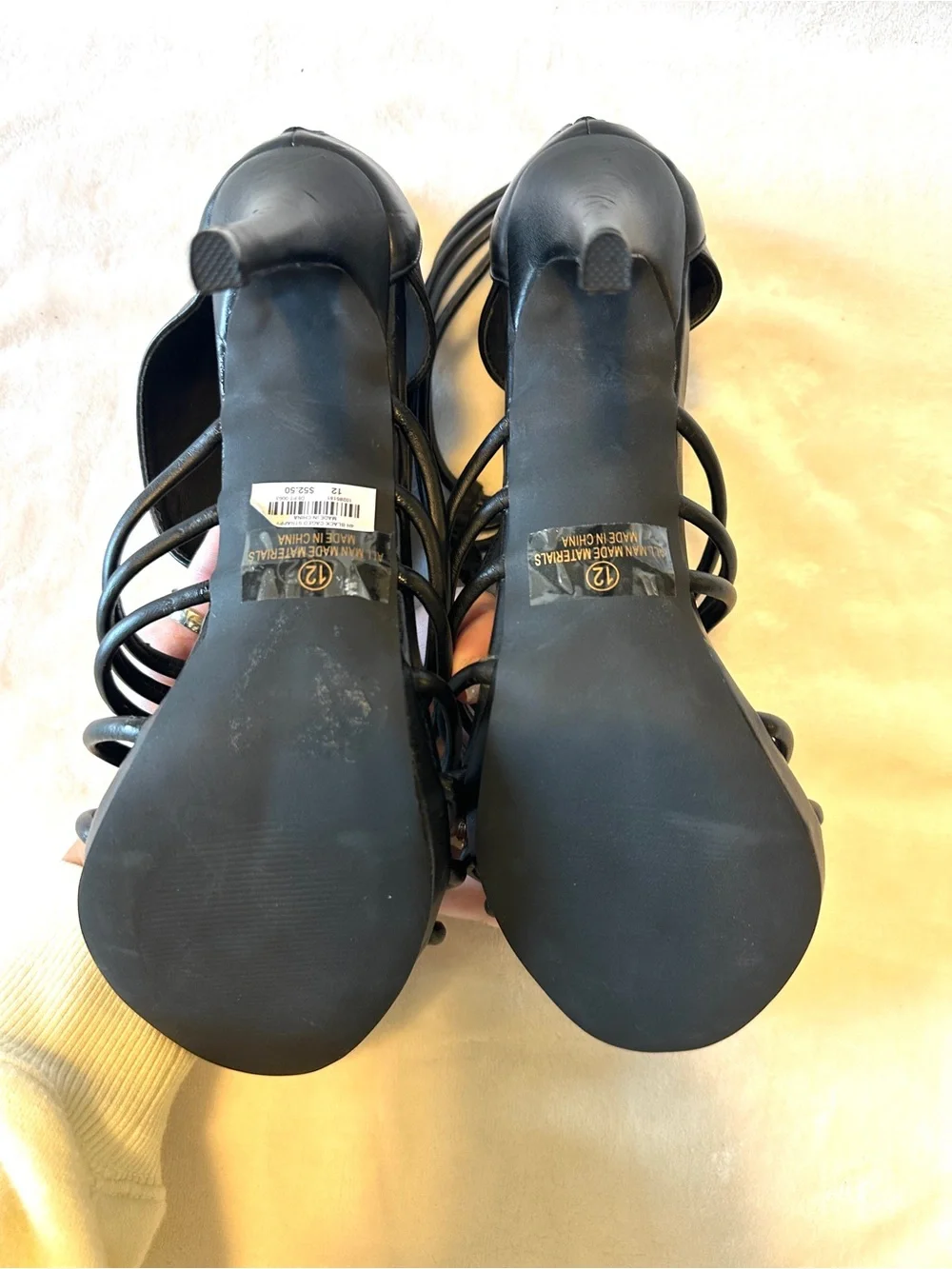 WOMENS Torrid BLACK STRAPPY 4" Heels with Peep Toes Size 12 - Picture 3 of 7